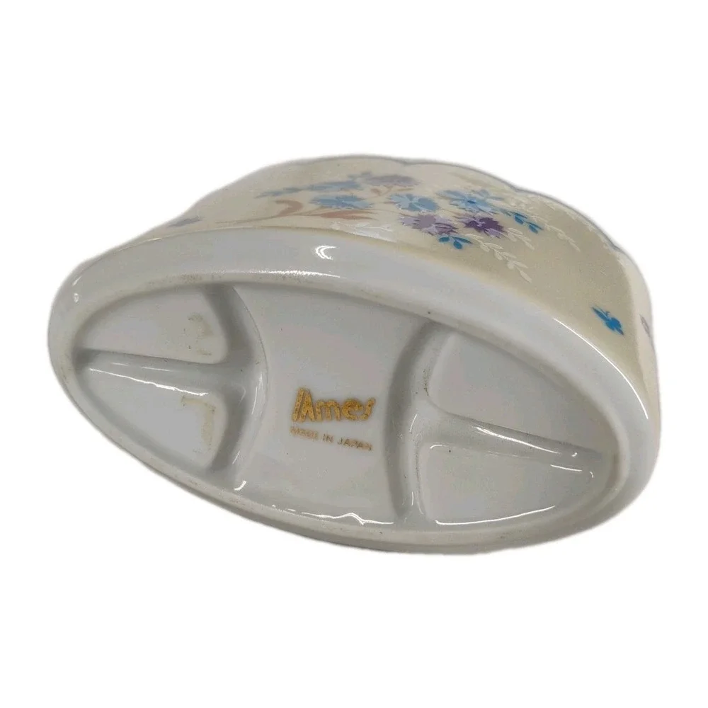 Vintage Royal Ames Japan Porcelain Toothbrush Holder‎ Flowers Butterflies Blue